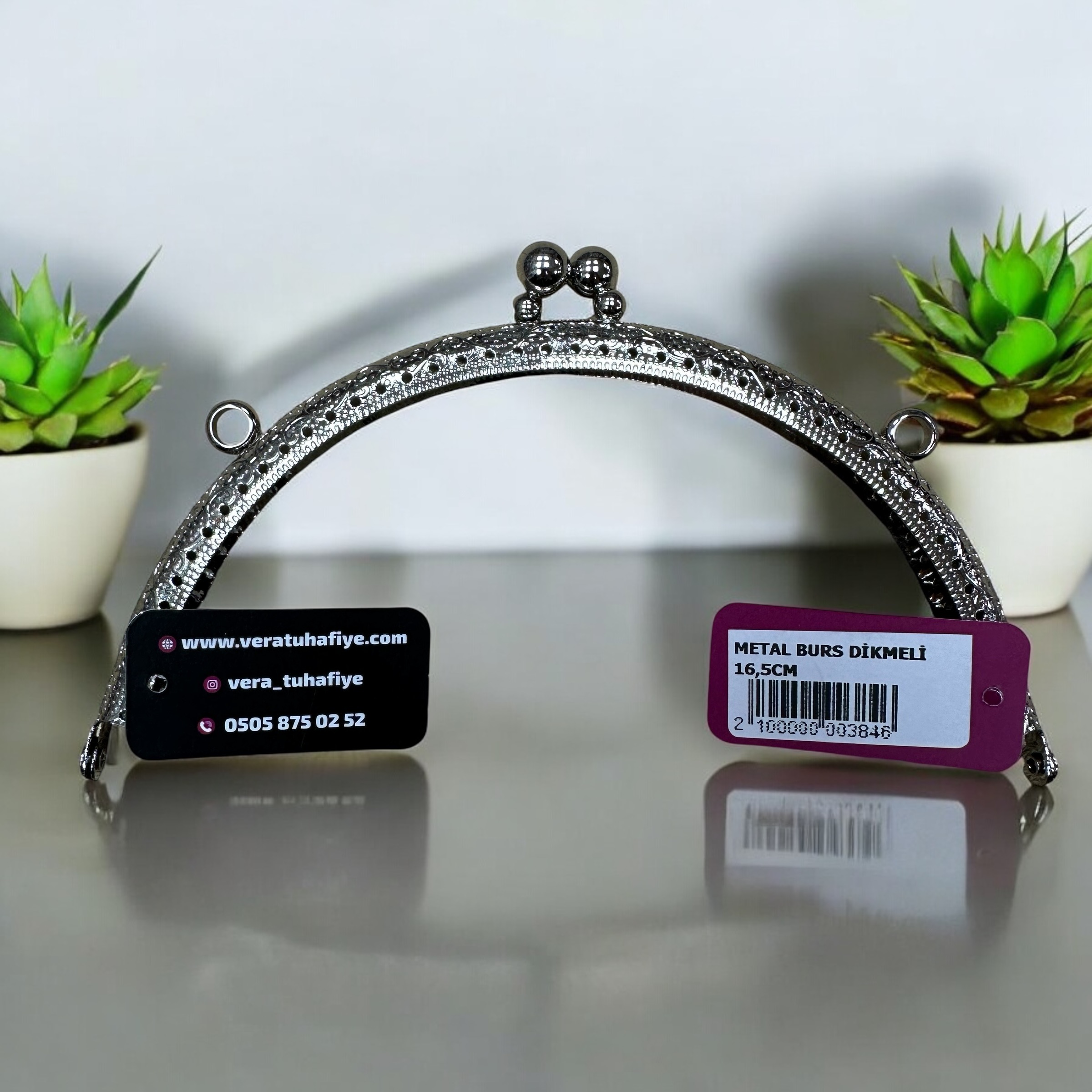 16.5 CM DİKMELİ BURS GÜMÜŞ